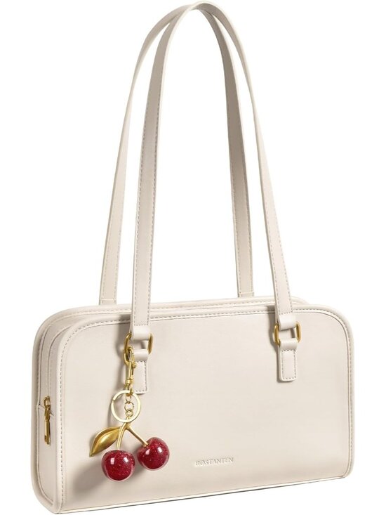 Handbags - Shoulder Bag for Women Vegan Leather Purse with Cherry Charm Medium Handbag with